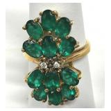 Ross Simons Emerald *& CZ Cluster Ring 925 Sz 8