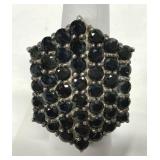 Cluster Black Multi-Stone Sterling 925 Ring Sz 6.5