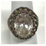 White Oval Stone Sterling Ring Marked 925 Sz 7.5