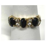 Gold Vermeil 5-Stone Blue Sapphires & CZ Ring 925