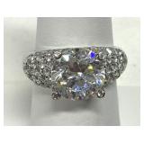 Large w/Side CZ Stones Sterling Ring Marked 925
