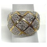 2 Tone CZ Dome Gold Vermeil Ring Marked 925