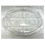 Clear Glass Etched Oval Divided Tray 13.5" Long