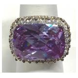 Large Faceted Amethyst CZ Ring Marked 925 Size 7