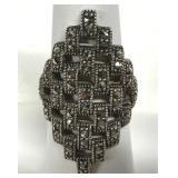 Silver & Marcasite Geometric Openwork Ring 925