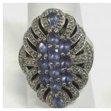 Tanzanite & CZ Cluster Ring Marked 925 Size 8