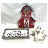Merry Xmas Red Barn Wall Hanging, Enamel, Angel
