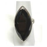 Black Faceted Marquise CZ Sterling Ring Marked 925