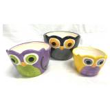 Set of 3 Nesting Ceramic Owl Bowls