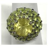 Green Crystal Cluster Sterling Ring 925 Sz 8
