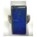 Sterling Rectangle Blue Lapis Lazuli Ring 925 Sz 7
