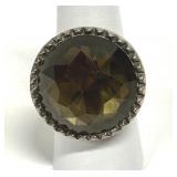 Smoky Quartz Cocktail Ring Size 7 Marked 925 WK