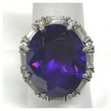 Cocktail Ring Purple Amethyst CZ Marked 925 Sz 8