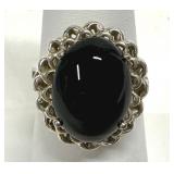 Black Onyx Sterling Silver Ring Marked 925 Size 7