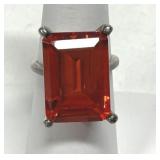 Large Orange Red Stone Sterling Ring Marked 925