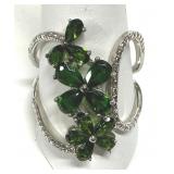 Sterling Ring Green Stone CZ Ring Marked Size 11