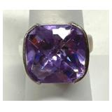 Purple Amethyst Faceted Sterling Ring Marked 925