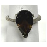 Pear Shaped Smoky Quartz Ring Marked 925