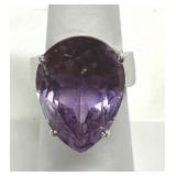 Pear Cut Purple Amethyst Ring Marked Sterling Sz 6