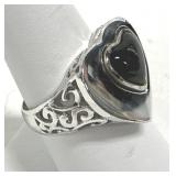 Black Onyx Heart Nested Sterling Ring Marked 925