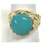 Turquoise Cabochone Stone Sterling Ring Marked 925