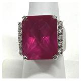 Pink & White CZ Statement Ring Sz 8 NF 925