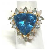 Ross Simons Gold Tone Blue Topaz Ring 925 Sz 8