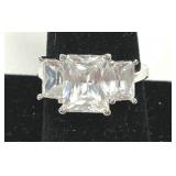 Sterling 925 DQCZ White Stones Emerald Cut Ring