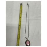 Sterling Silver 925 Chain & Pendant Pink Opal