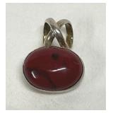 Sterling Oval Red Jasper Cabochon Pendant 925