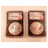 (2) 2021 W $1 Silver Eagle Heraldic Eagle T-1 NGC