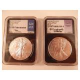 (2) 2018 W Burnished $1 Silver Eagle NGC MS70 Sign (2) 2018 W Burnished $1 Silver Eagle NGC MS70 Sign