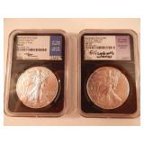 (2) 2018 W Burnished $1 Silver Eagle NGC MS70 Sign