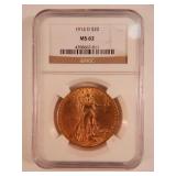 1914 D $20 St.Gaudens Gold Dbl Eagle Coin NGC MS62