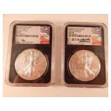 (2) Coin Set 2020 W 1$ Silver Eagle NGC 70 Signed