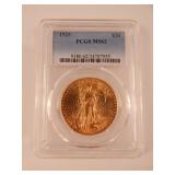 1925 $20 St. Gaudens Double Eagle Gold PCGS MS62