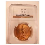 1924 $20 St. Gaudens Double Eagle Gold NGC MS 62