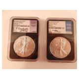 (2) Coin Set 2020 W 1$ Silver Eagle NGC 70 Signed (2) Coin Set 2020 W 1$ Silver Eagle NGC 70 Signed