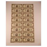 UNCUT Sheet of (32) $2 Bills 1976 Star Bills UNCUT Sheet of (32) $2 Bills 1976 Star Bills