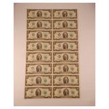 UNCUT Sheet of (32) $2 Bills 1976 Star Bills