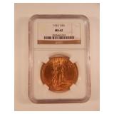 1923 $20 St. Gaudens Gold Coin NGC MS62