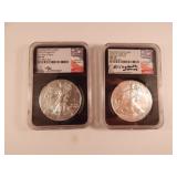 (2) Coin Set 2020 W 1$ Silver Eagle NGC 70 Signed