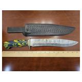 Hand Forged Large Damascus Steel Knife w/ Sheath