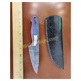 Hand Forged Damascus Steel Knife w/ Leather