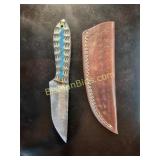 Hand Forged Damascus Steel Knife w/ Leather