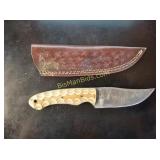 Hand Forged Damascus Steel Knife w/ Leather