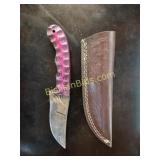 Hand Forged Damascus Steel Knife w/ Leather