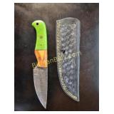 Hand Forged Damascus Steel Knife w/ Leather