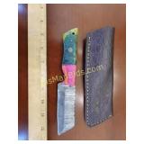 Hand Forged Damascus Steel Knife w/ Leather