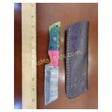 Hand Forged Damascus Steel Knife w/ Leather